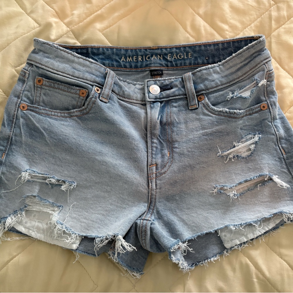 American Eagle Outfitters Light Wash Distressed Denim Shorts